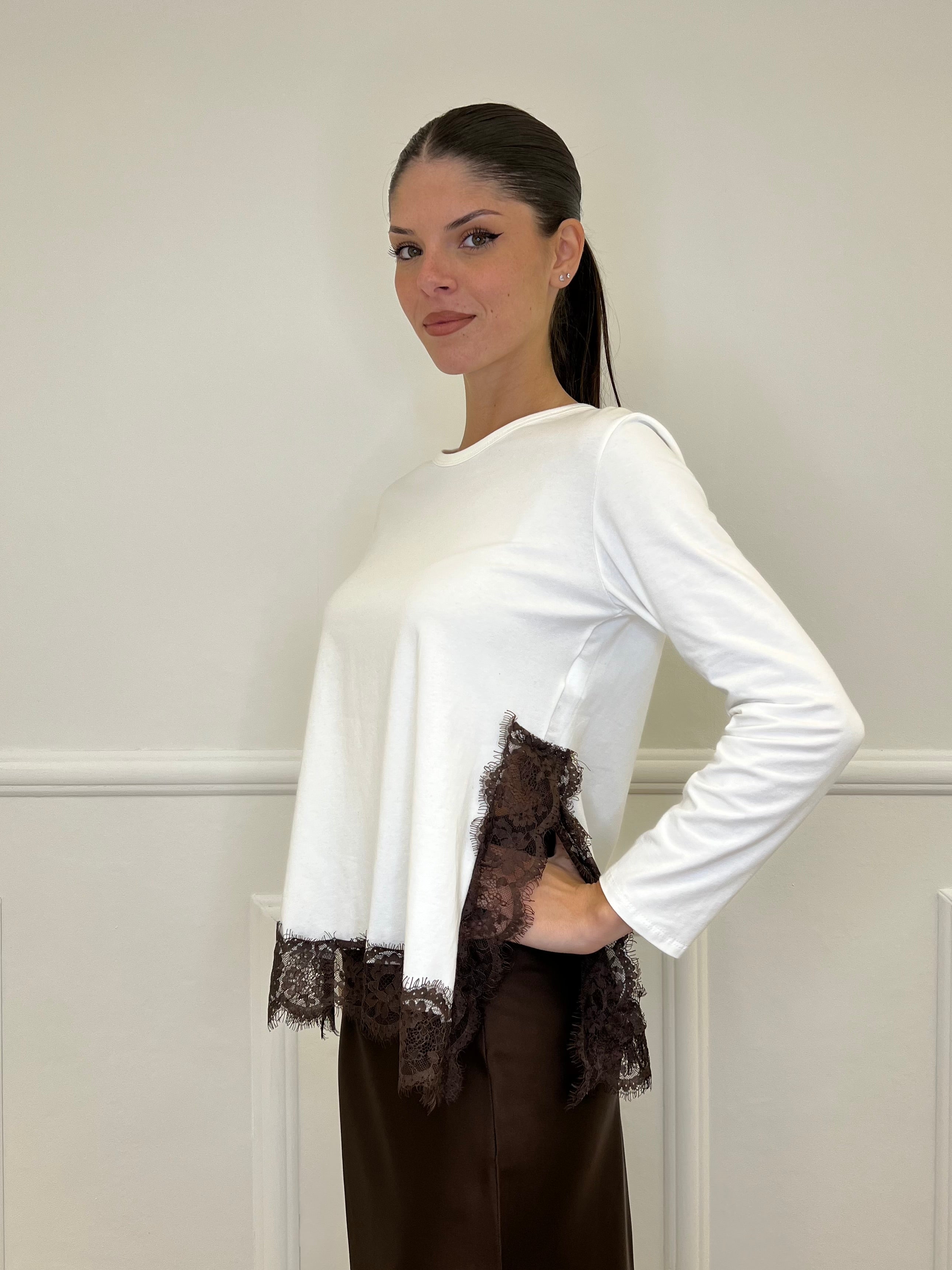 Maglia con Pizzo 55777 Bianco