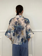 Camicia Tencel Crop Fiori 4099 Blu