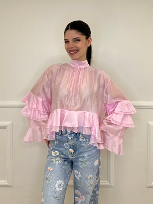 Blusa in Tencel a Balze 6108 Rosa