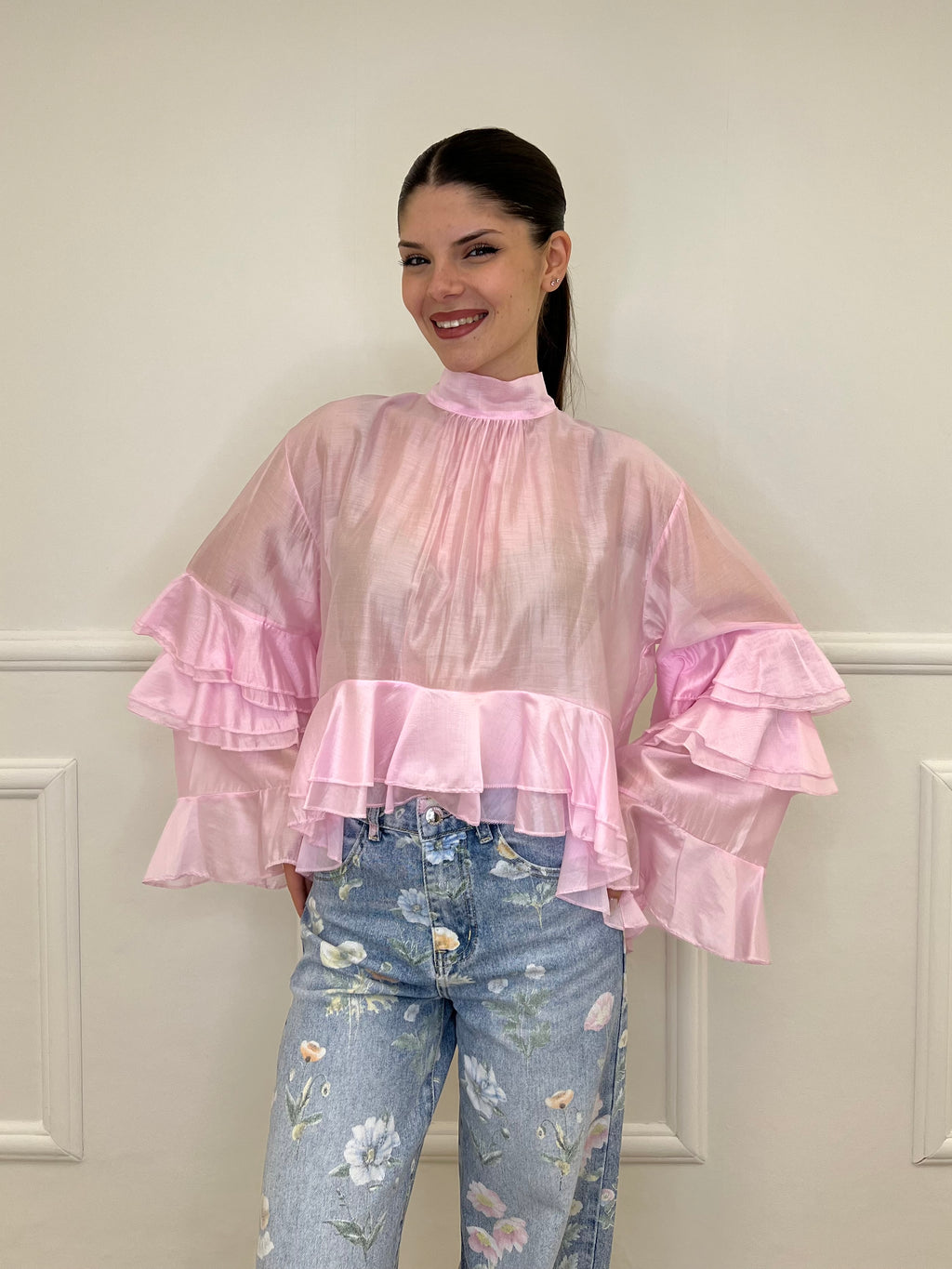 Blusa in Tencel a Balze 6108 Rosa