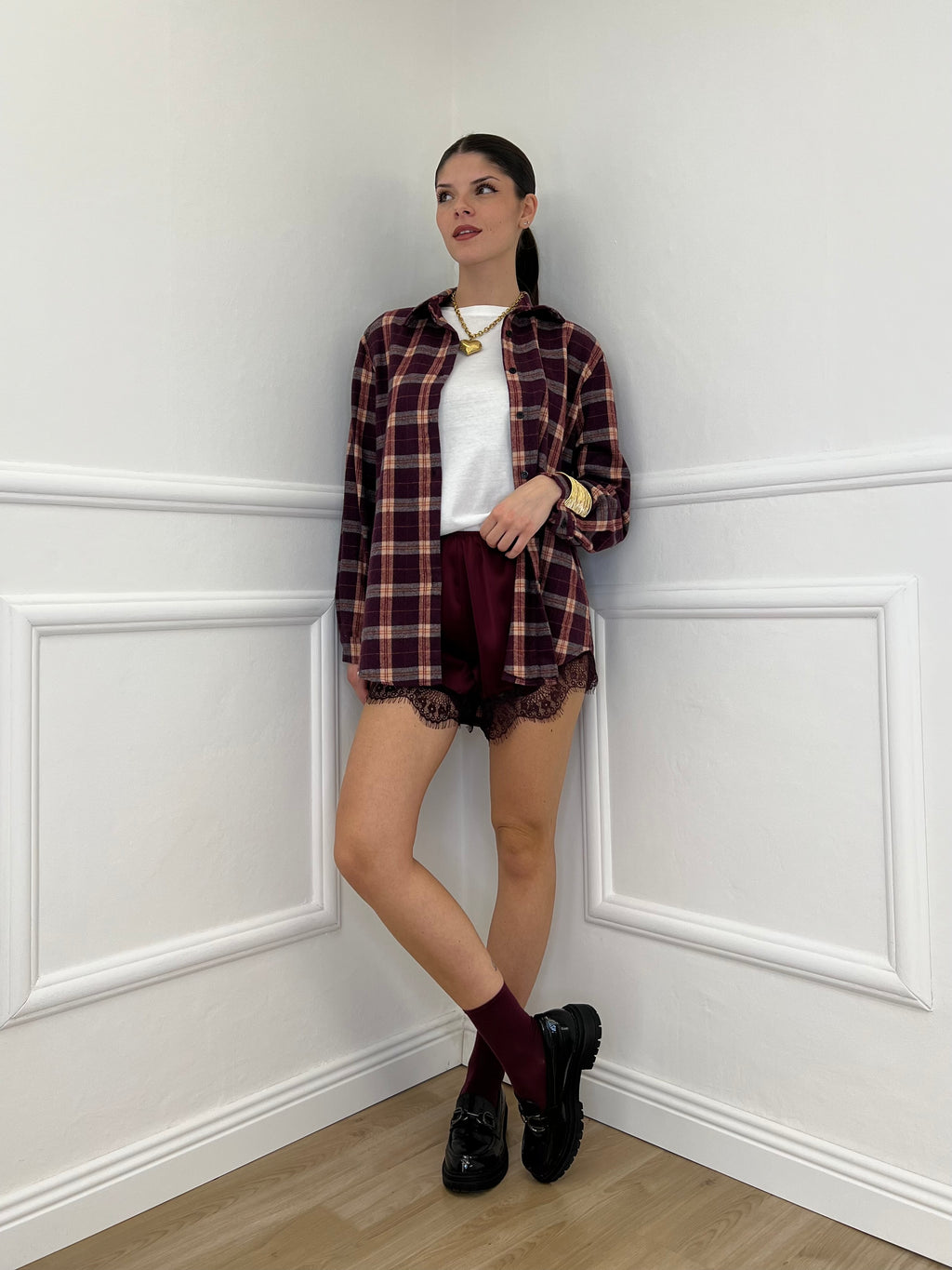 Shorts Lingerie Pizzo L337 Burgundy