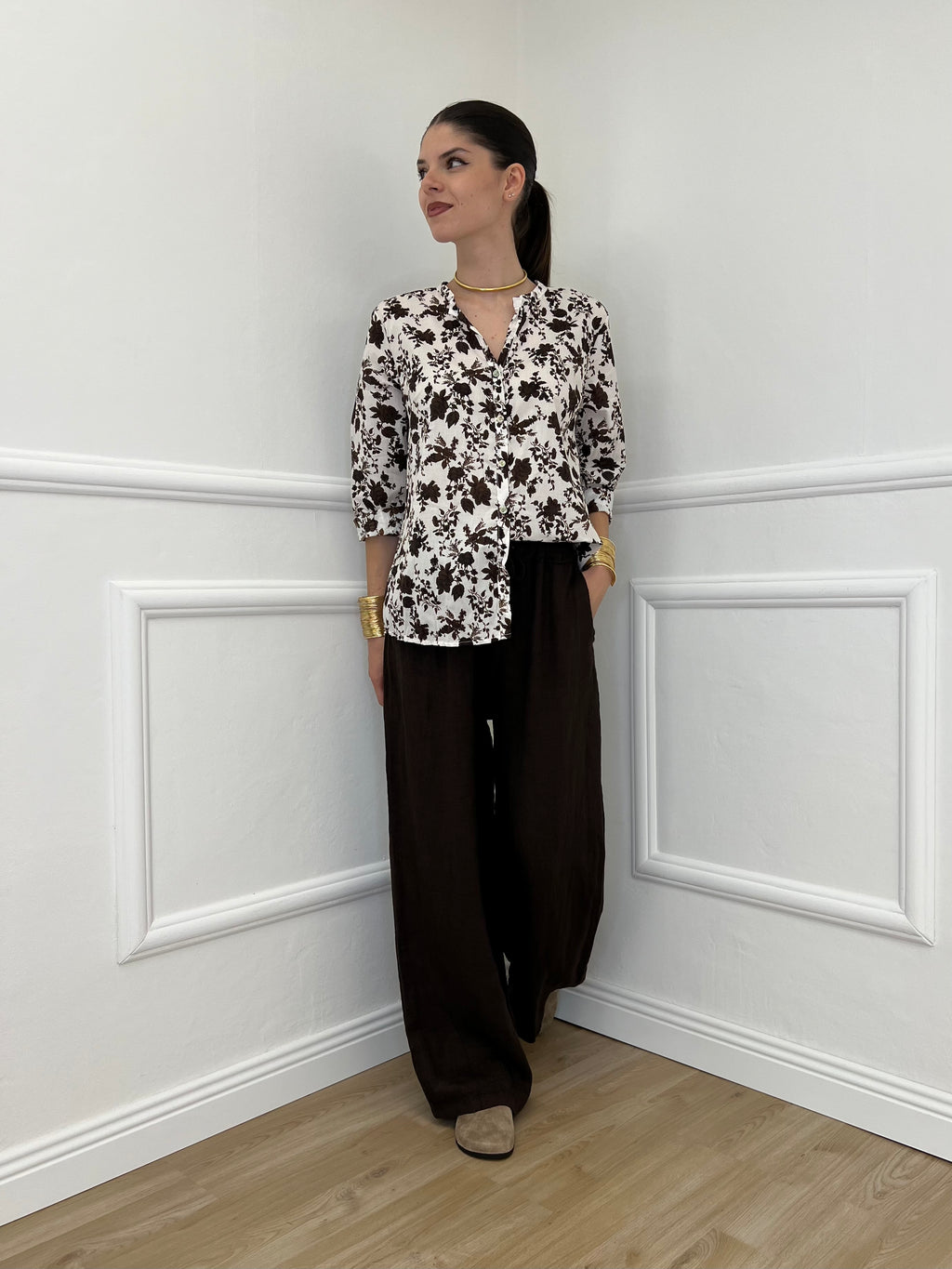 Camicia Fiori Coreana 2588-2 Marrone