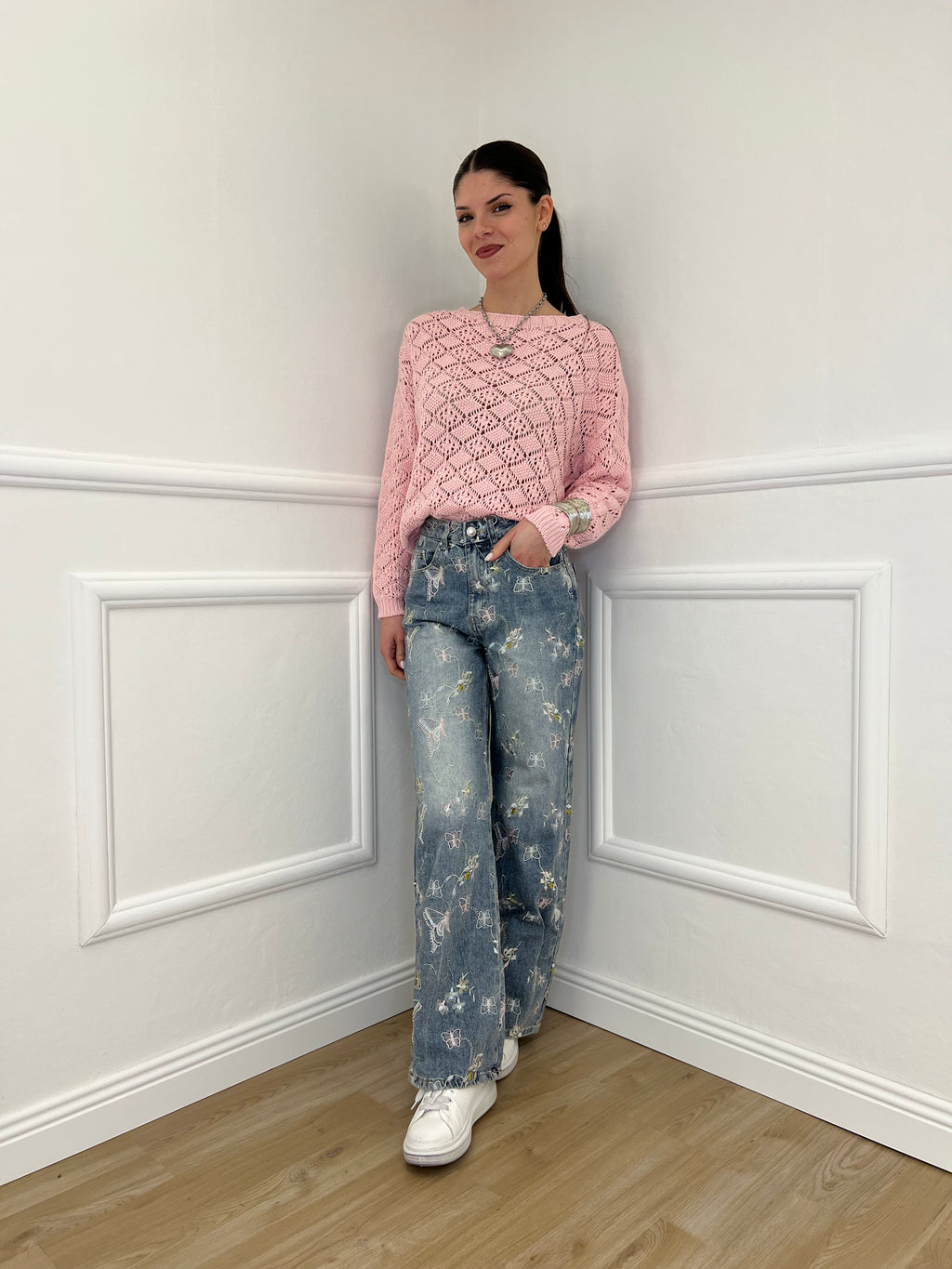 Maglia Jacquard Traforata 82618 Rosa