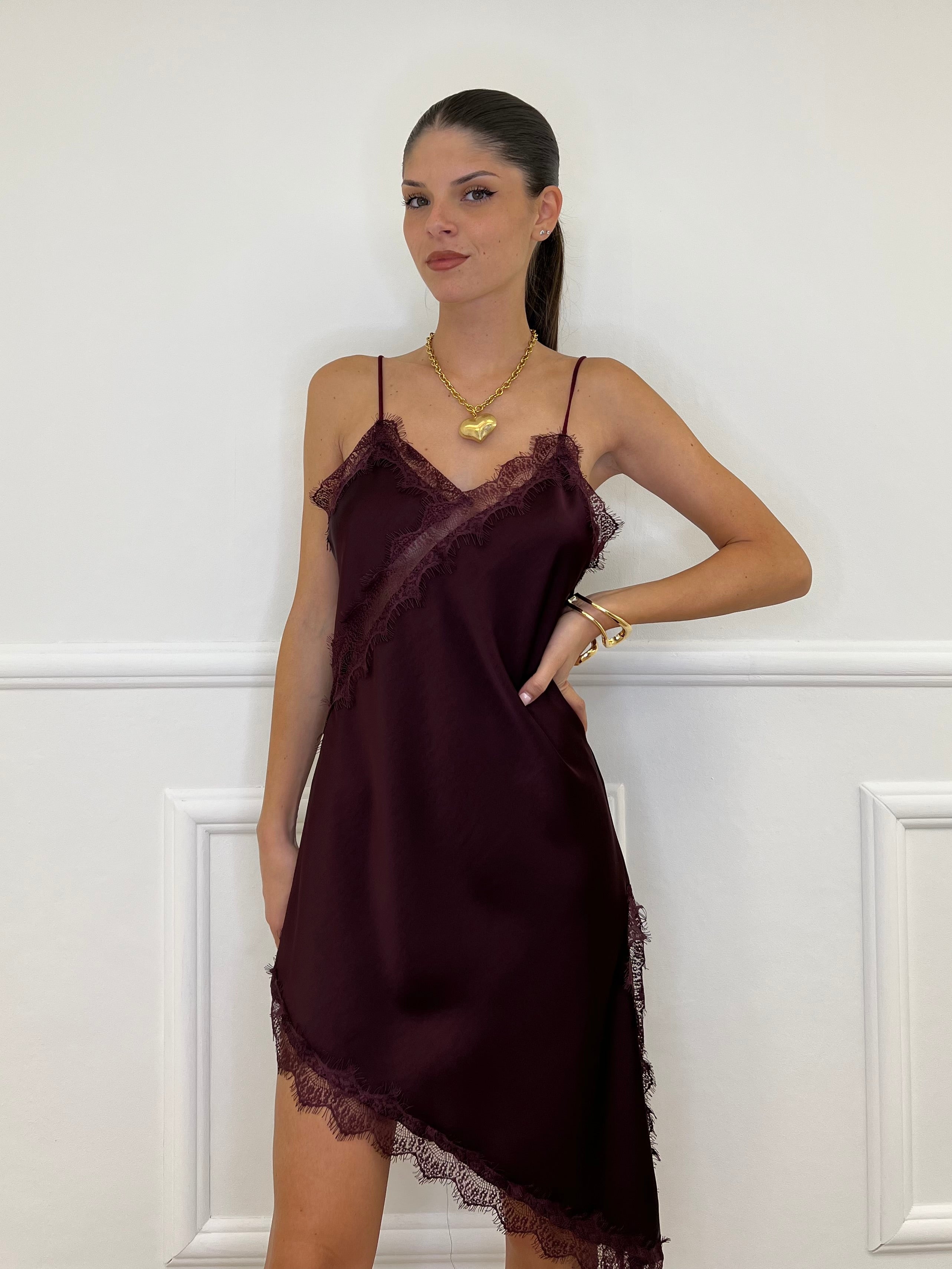 Vestito Asimmetrico Pizzo 19652 Burgundy