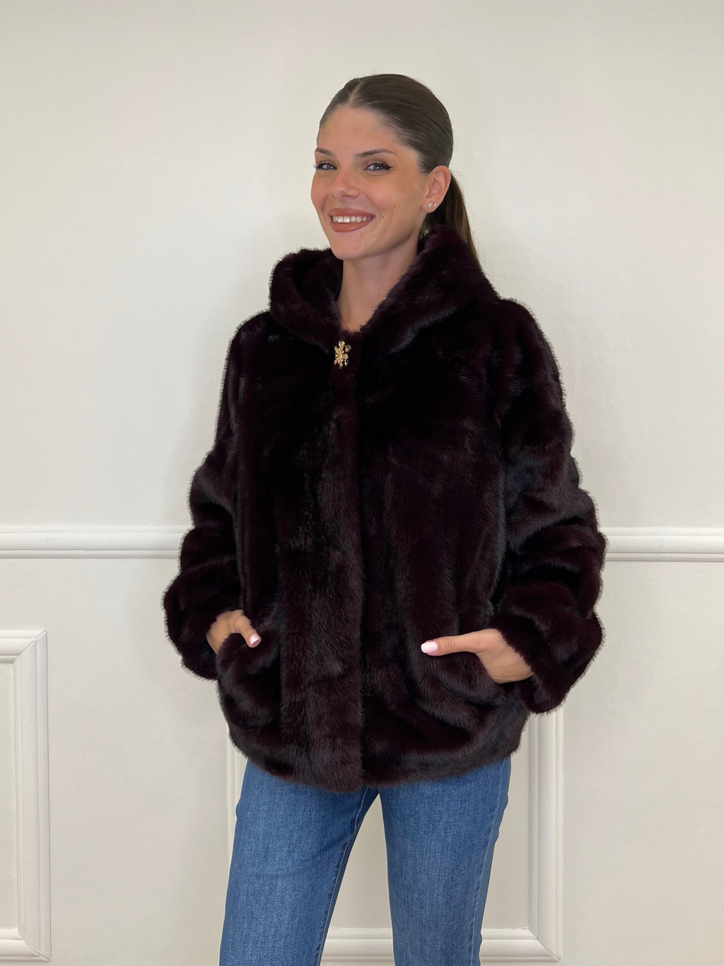 Pelliccia Gioiello Cappuccio C039 Bordeaux - Bazar Abbigliamento