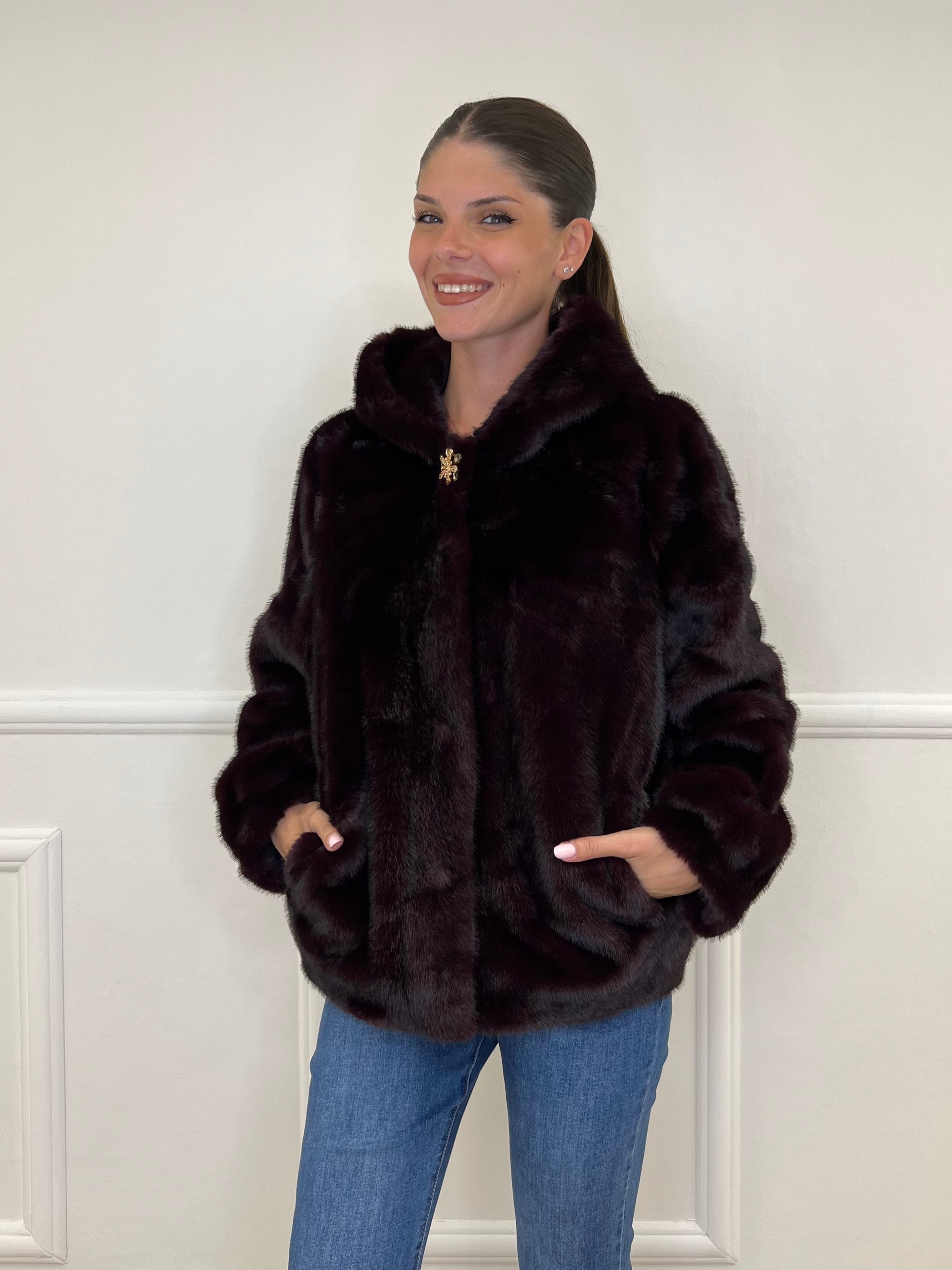 Pelliccia Gioiello Cappuccio C039 Bordeaux - Bazar Abbigliamento