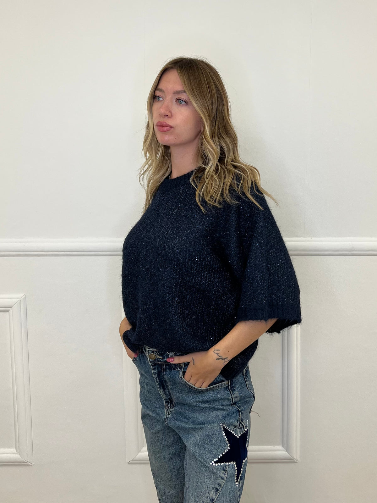 Maglia Scatoletta Lana Pailettes 5561 Blu