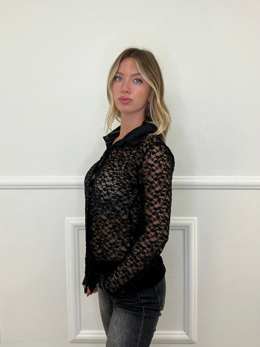 Camicia Pizzo Velluto 121493 Nero