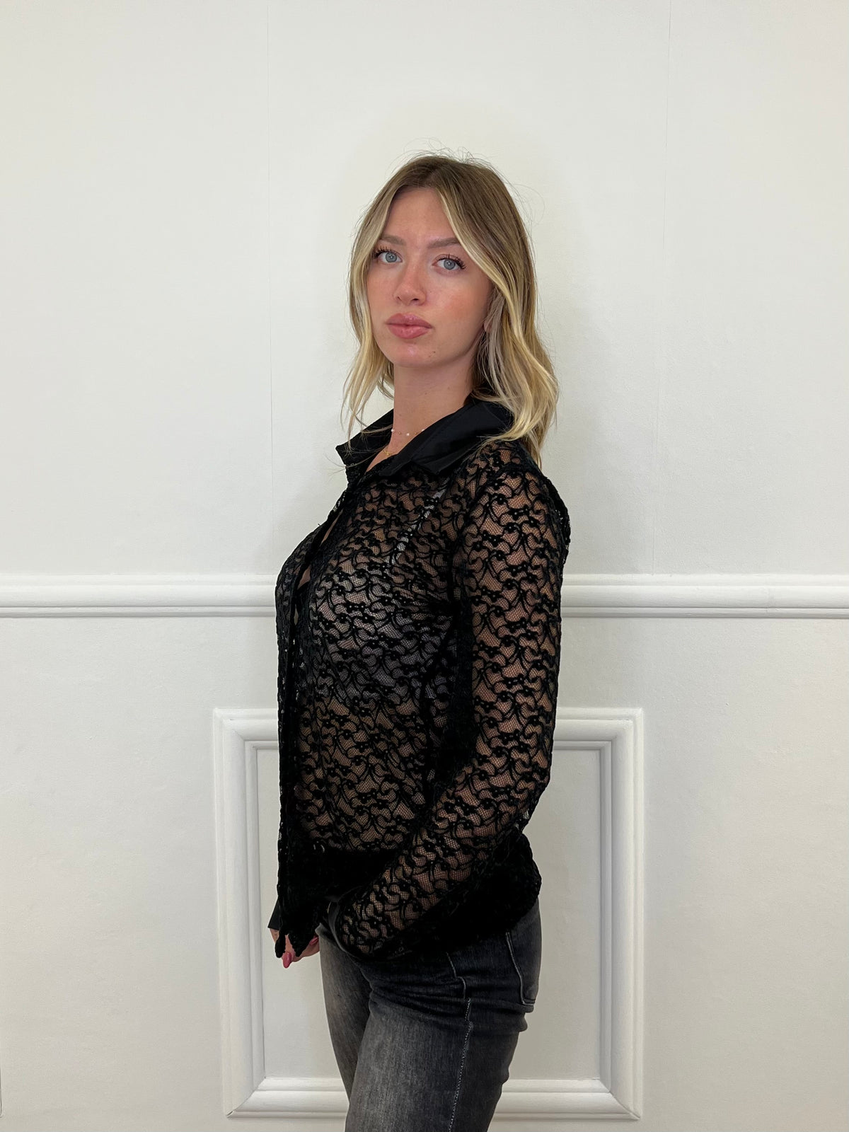 Camicia Pizzo Velluto 121493 Nero