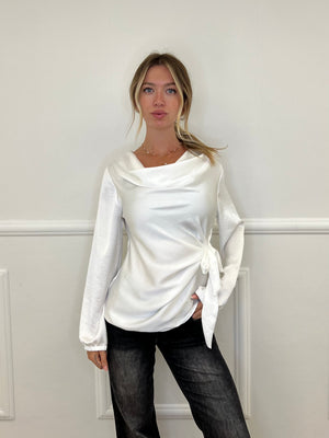 Blusa Satinata con Nodo e Drappeggio 20072 Bianco