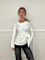 Blusa Satinata con Nodo e Drappeggio 20072 Bianco