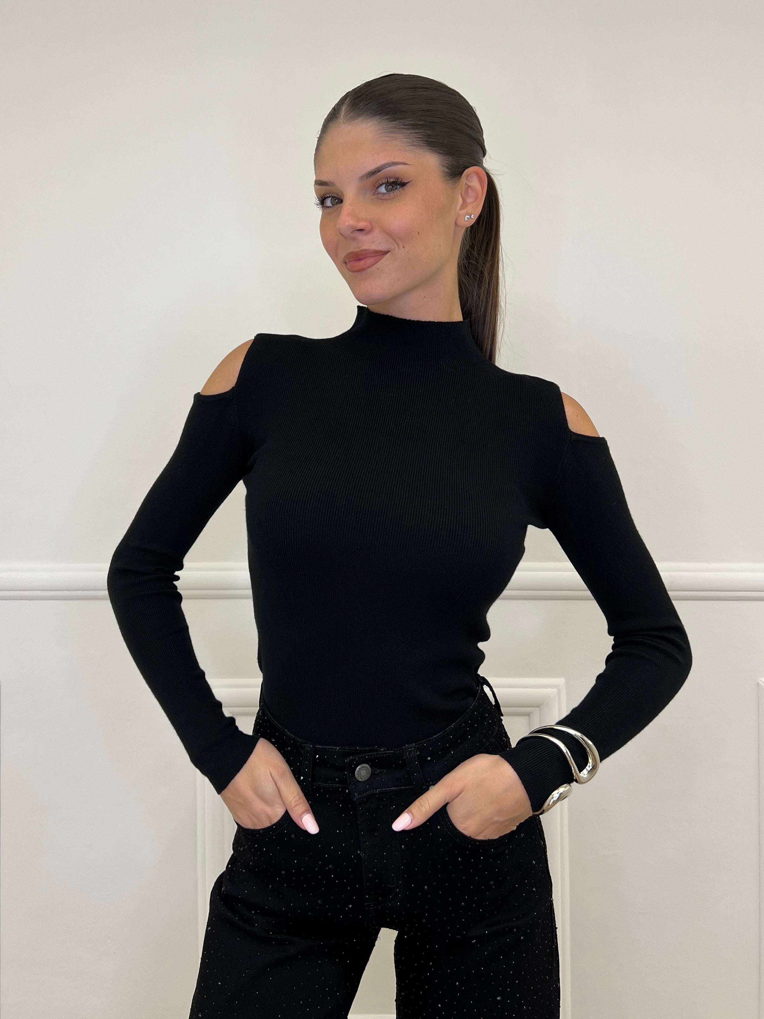 Maglia Spalle Cut Out 8096 Nero