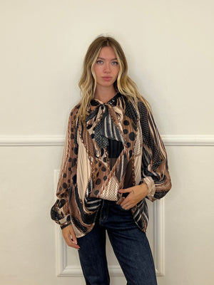 Camicia Chiffon Fantasia Fiocco 2836 Blu