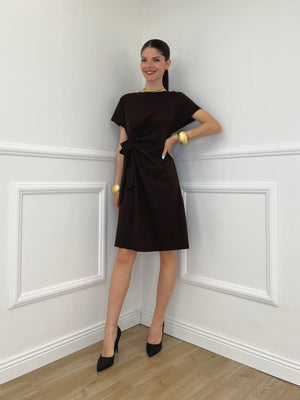 Vestito Con Drappeggio e Fiocco 4782 Marrone