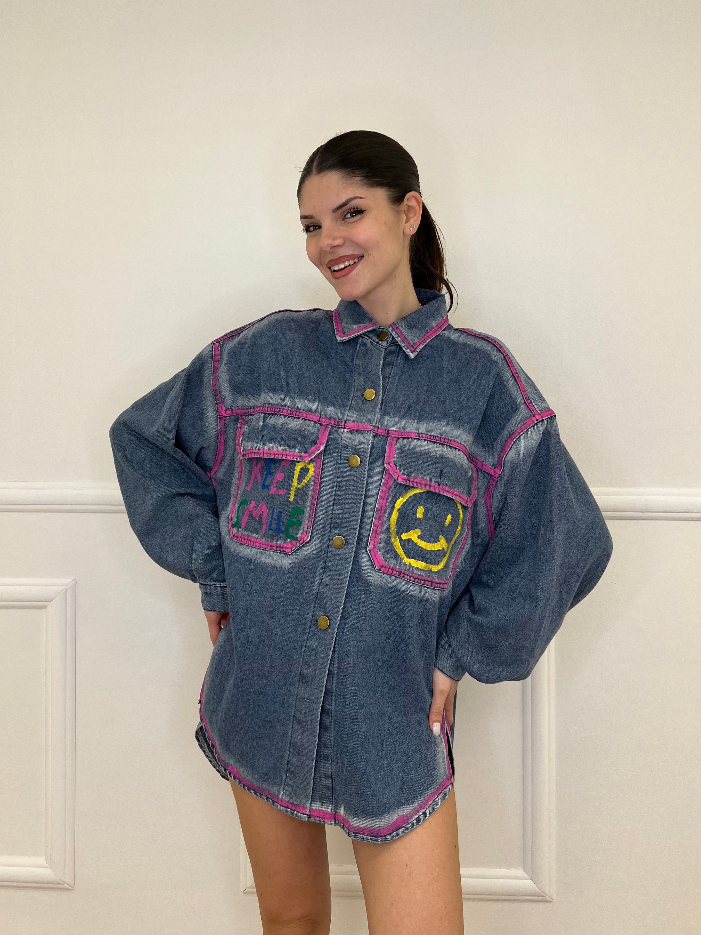 Giacca Camicia in Denim Graffiti K852