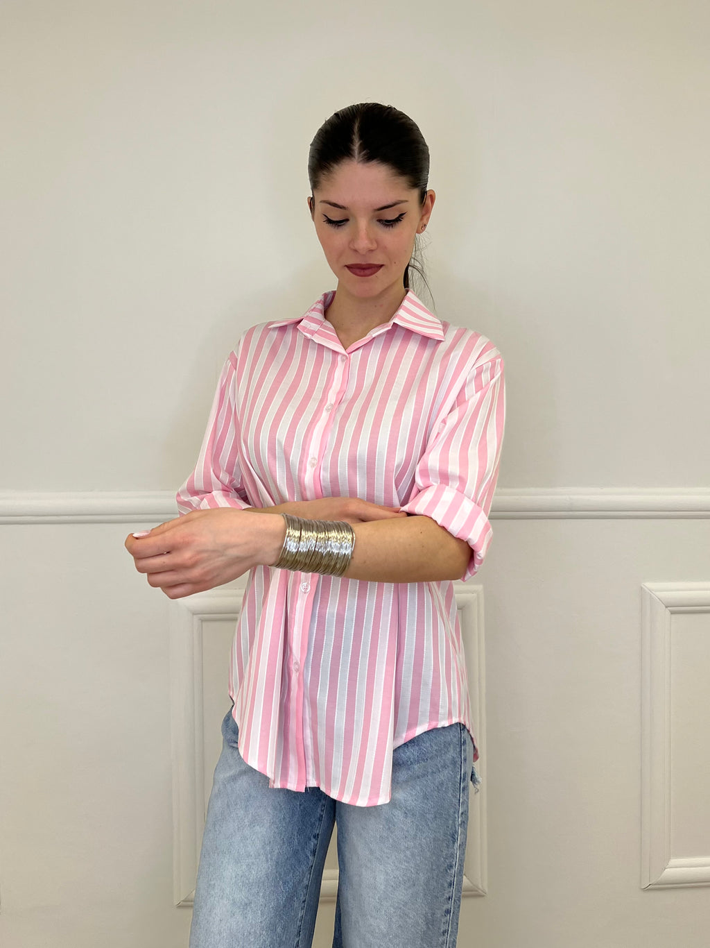 Camicia In Cotone a Righe 82062 Rosa