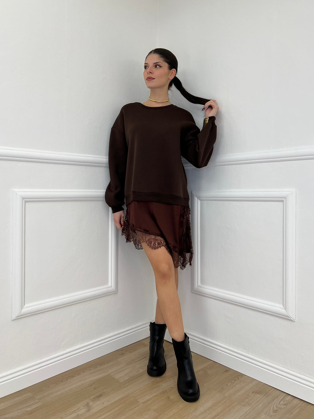 Felpa con Pizzo Lumina LD3849 Moro