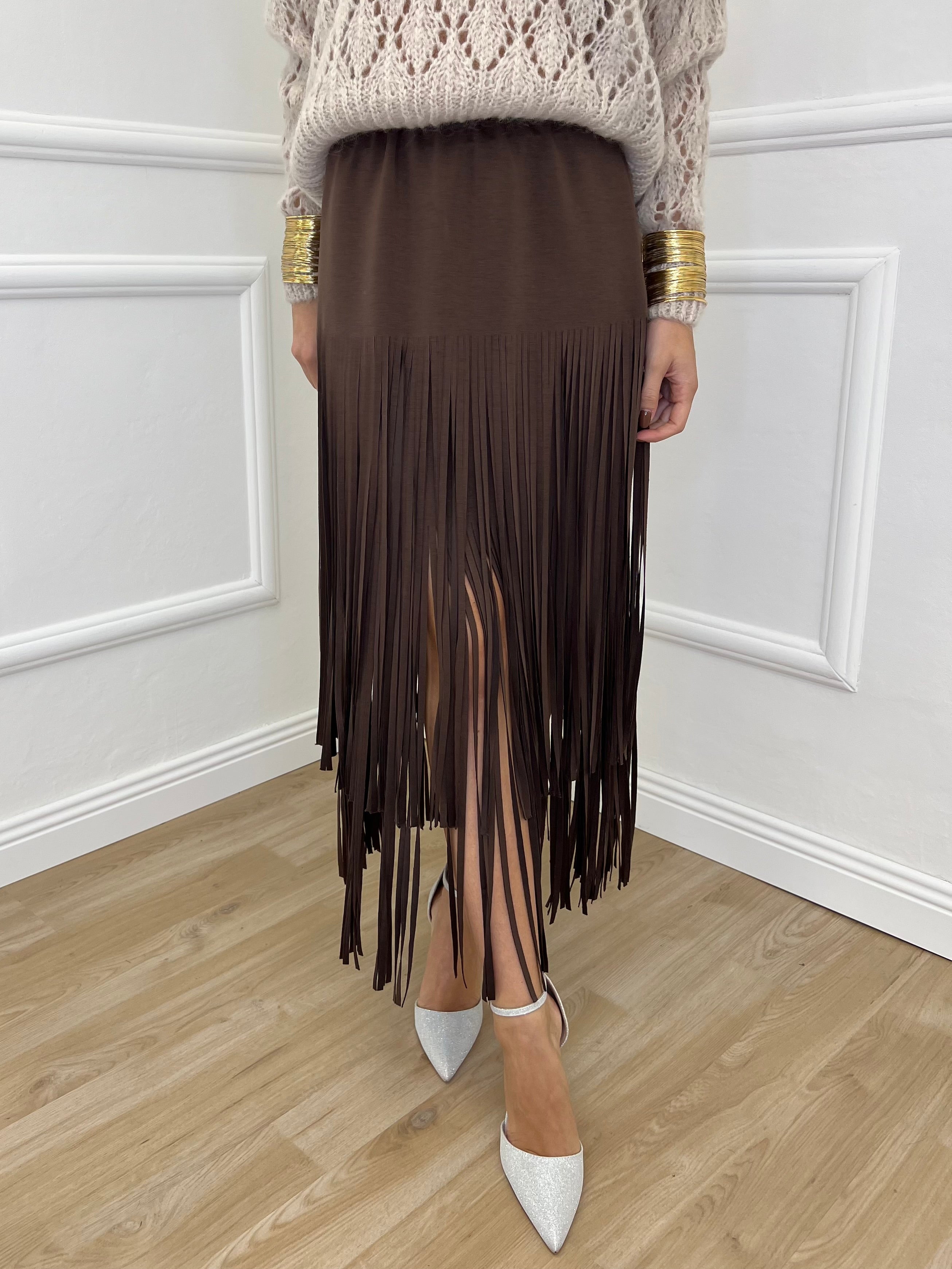 Gonna Viscosa Frange 5307 Moro