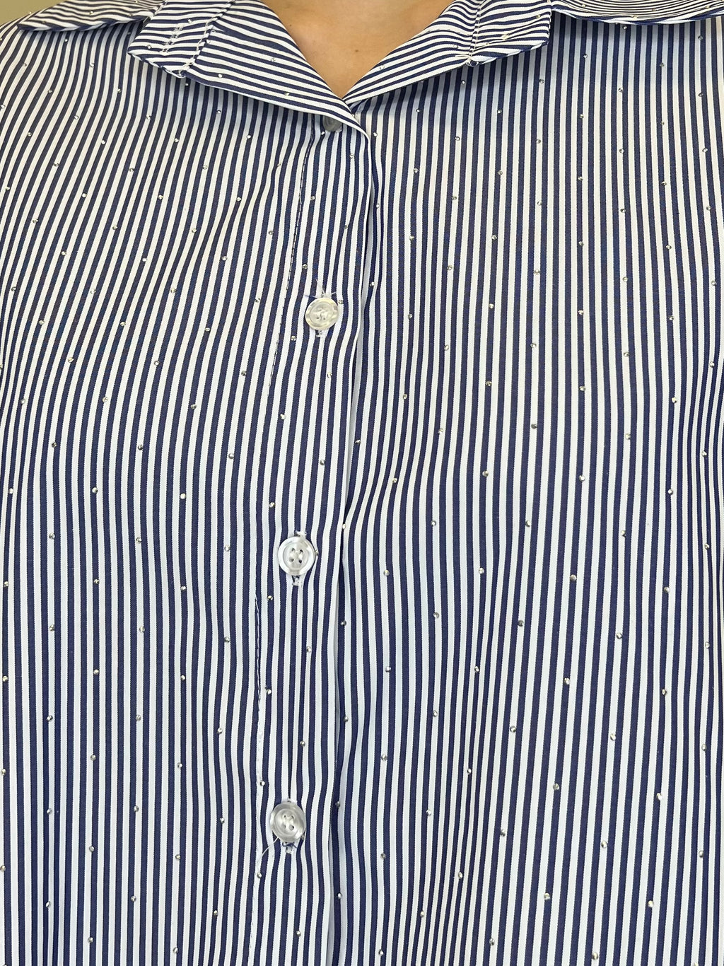 Camicia a Righe Micro Strass 82046 Blu