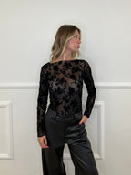 Top in Tulle con Ricamo Floreale 25855 Nero