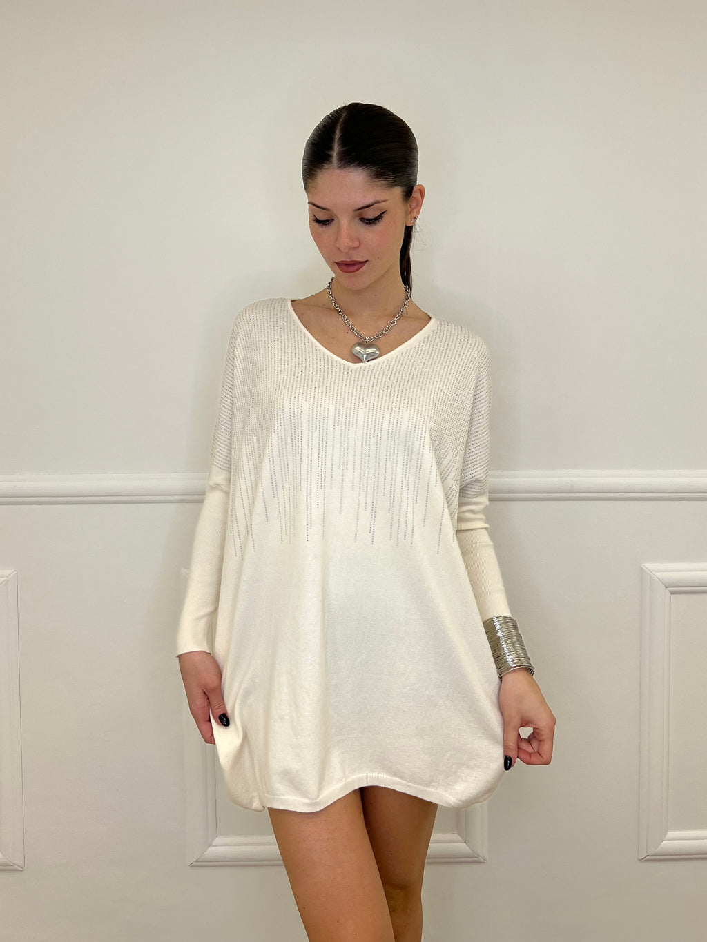 Maxi Maglia Strass 5292 Panna