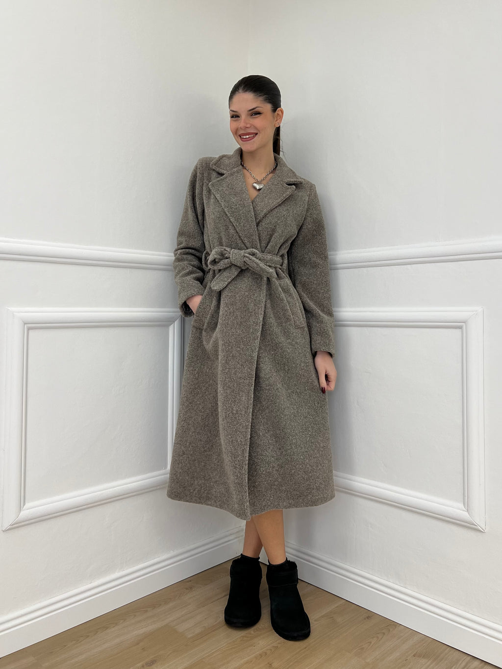Cappotto Bouclé Cintura 91022 Taupe