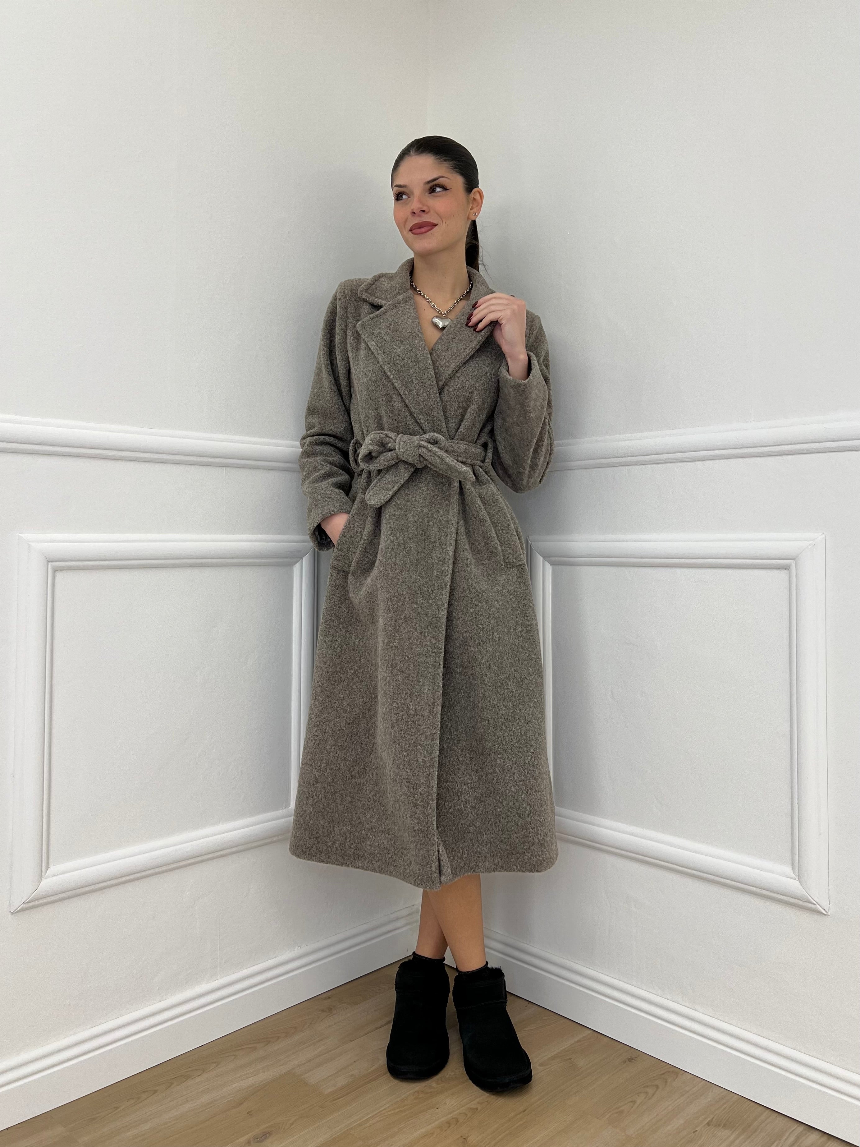 Cappotto Bouclé Cintura 91022 Taupe