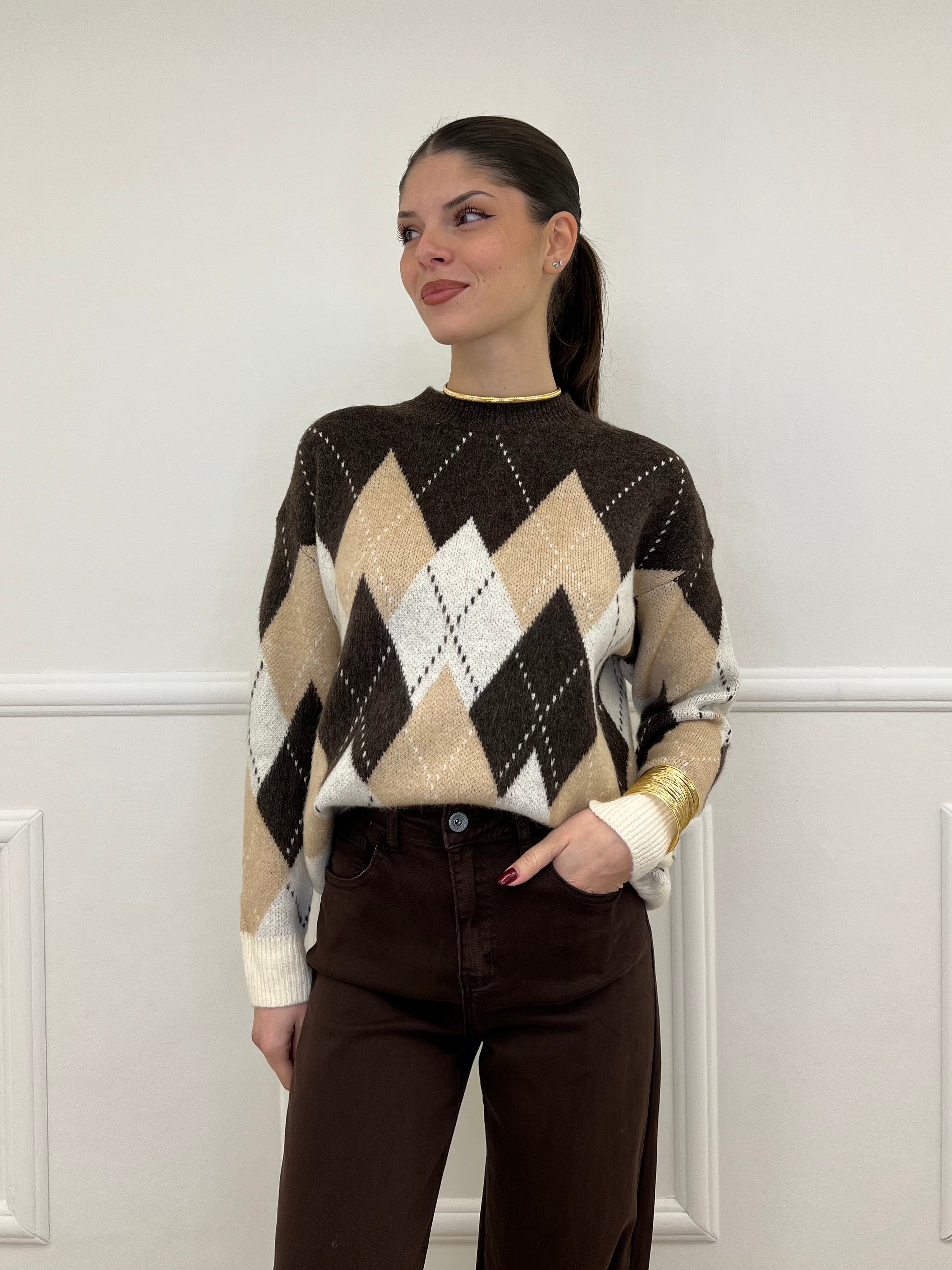 Maglia Over Losanghe L8075 Moro