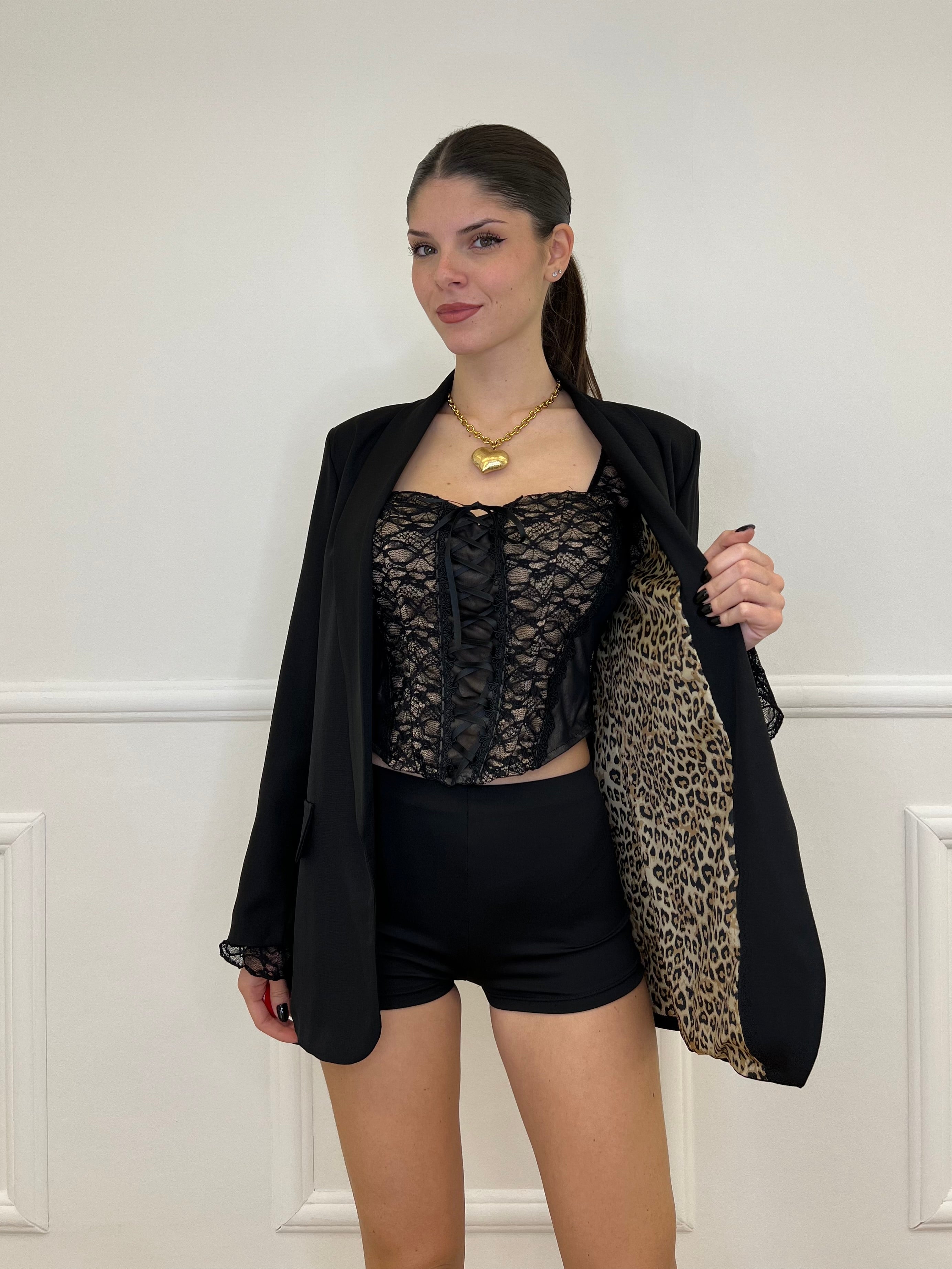 Top Bustier in Pizzo 7358 Nero