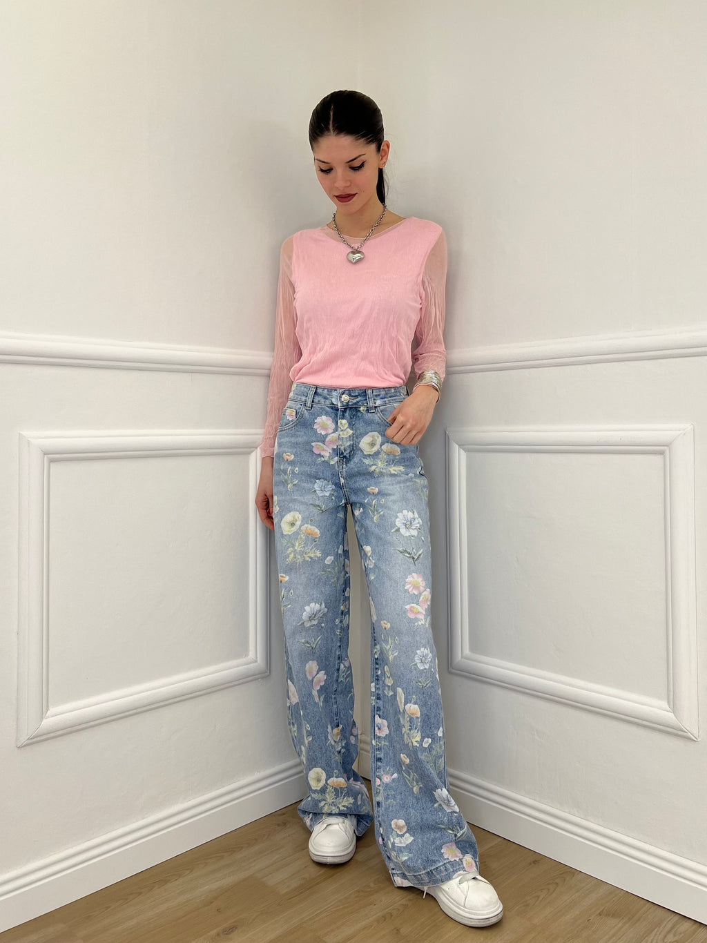 Jeans Floreale T901 Azzurro