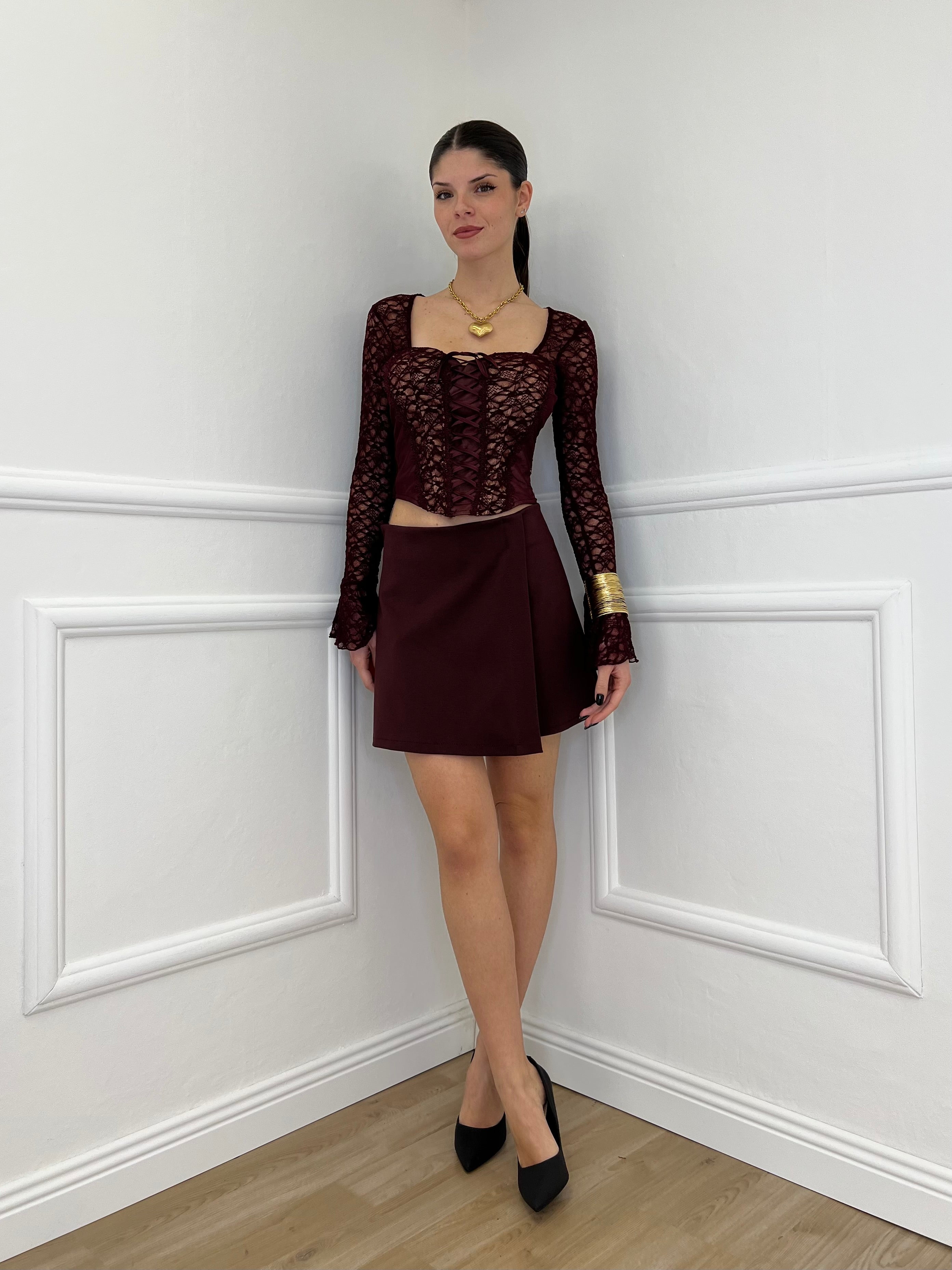 Top Bustier in Pizzo 7358 Burgundy