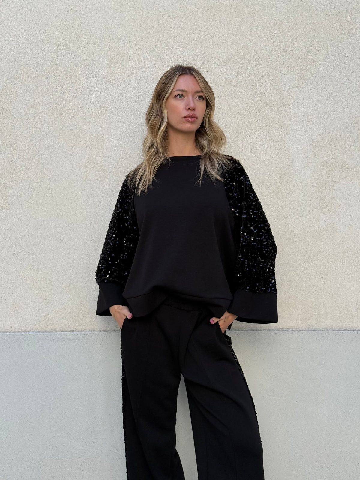 Tuta Inserti Paillettes L3110 Nero