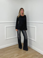 Blusa Satinata con Nodo e Drappeggio 20072 Nero