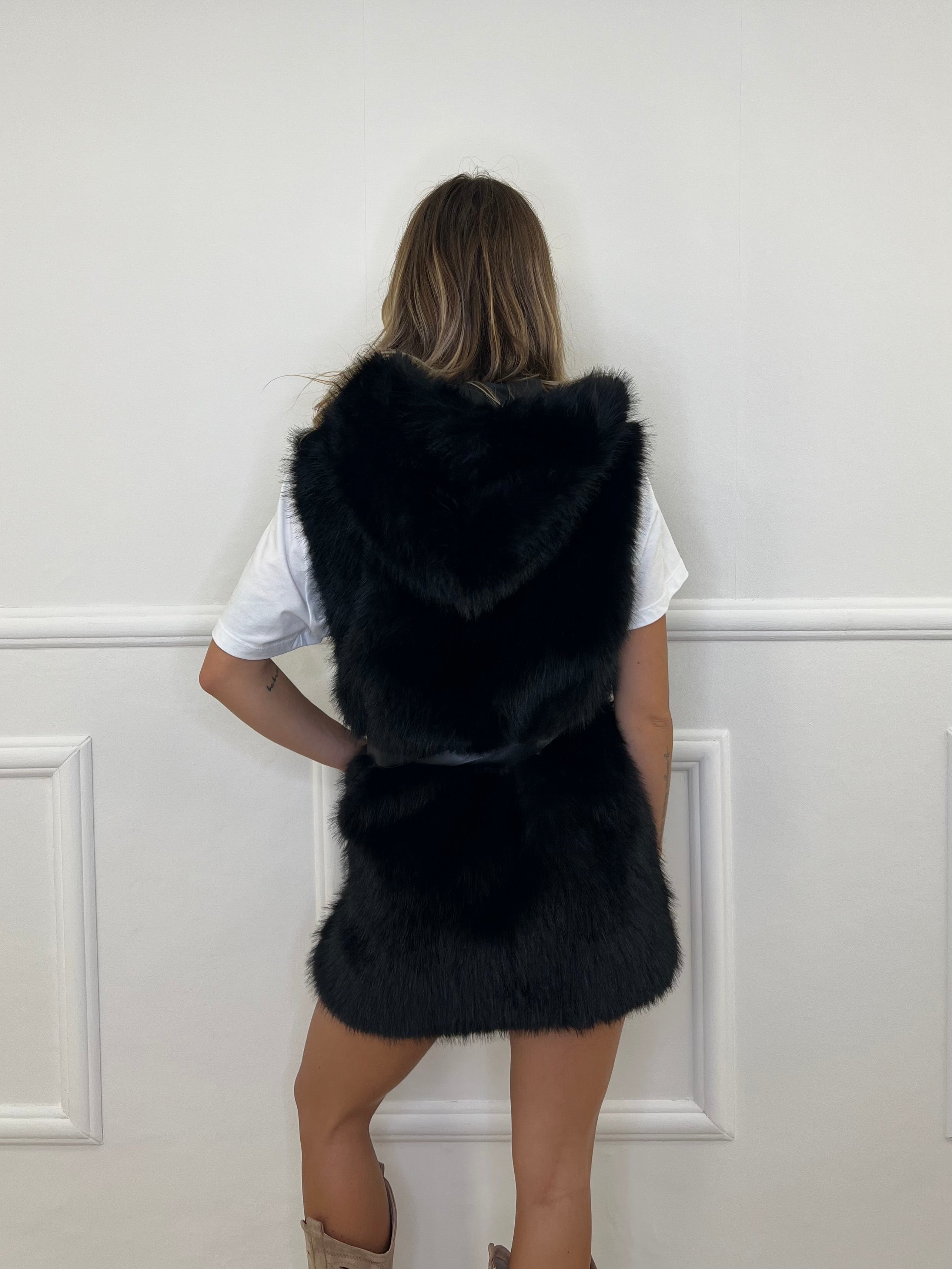 Maxi Gilet Pelliccia Fusciacca 26005 Nero