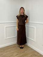 Blusa Satin Scollo Morbido 2548 Marrone
