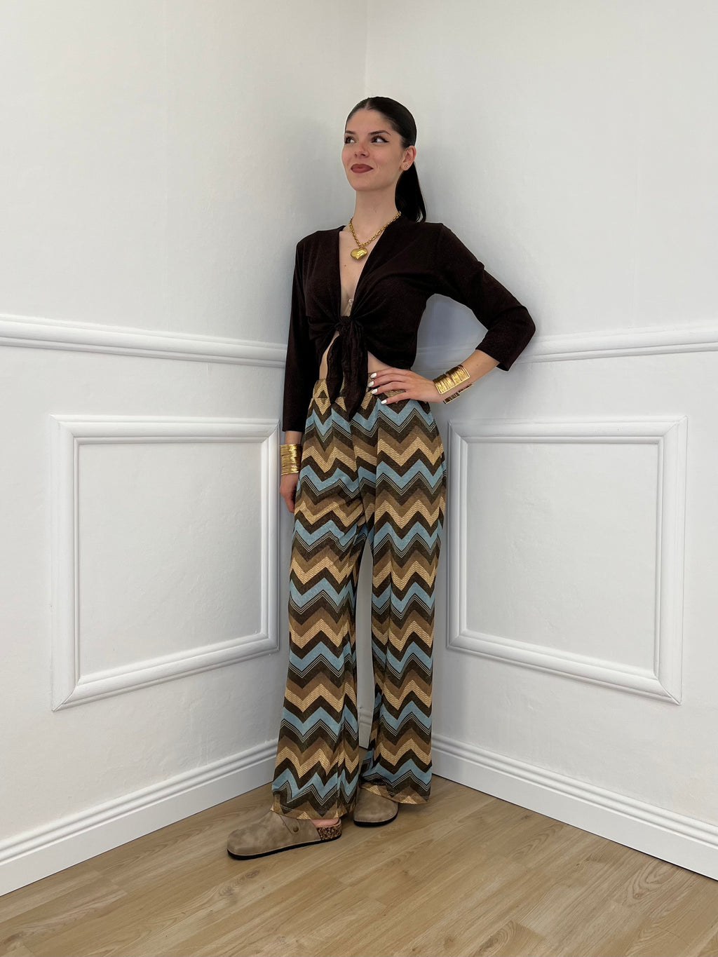 Pantalone Lurex Chevron 1795 Cielo