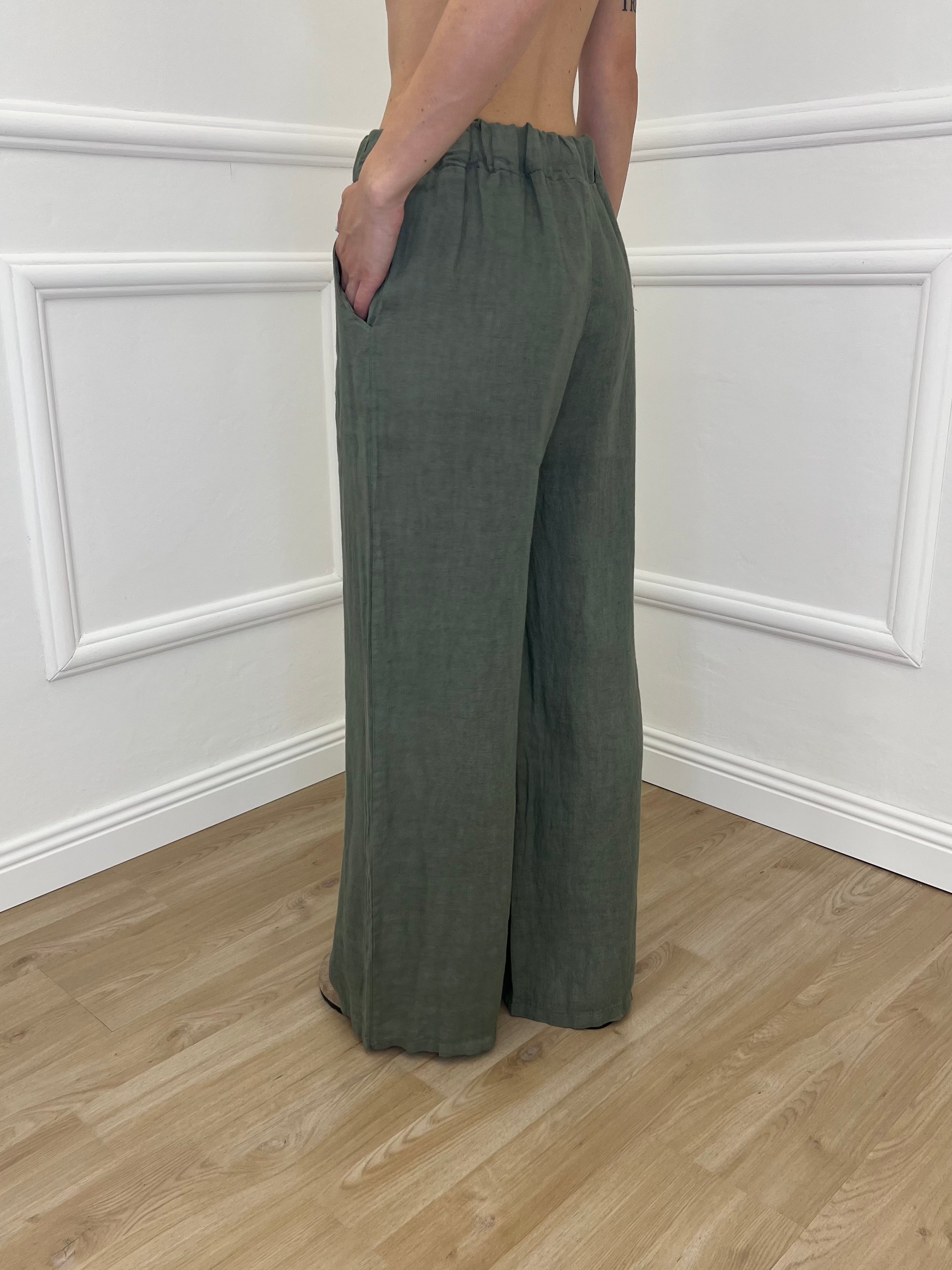 Pantalone Lino Coulisse 23216 Verde