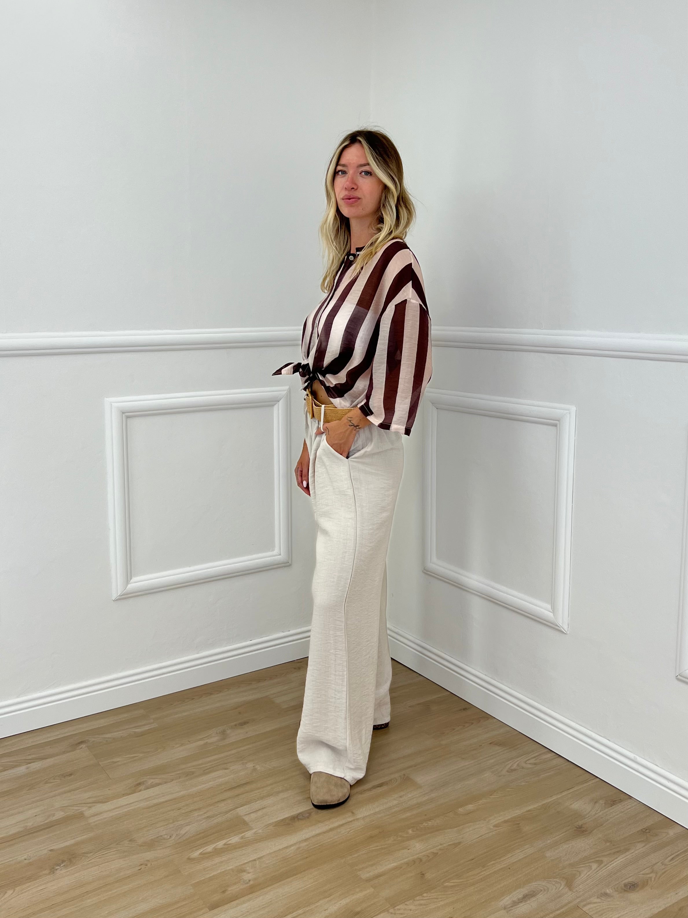 Camicia Over a Righe 2907 Marrone