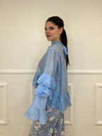 Blusa in Tencel a Balze 6108 Azzurro