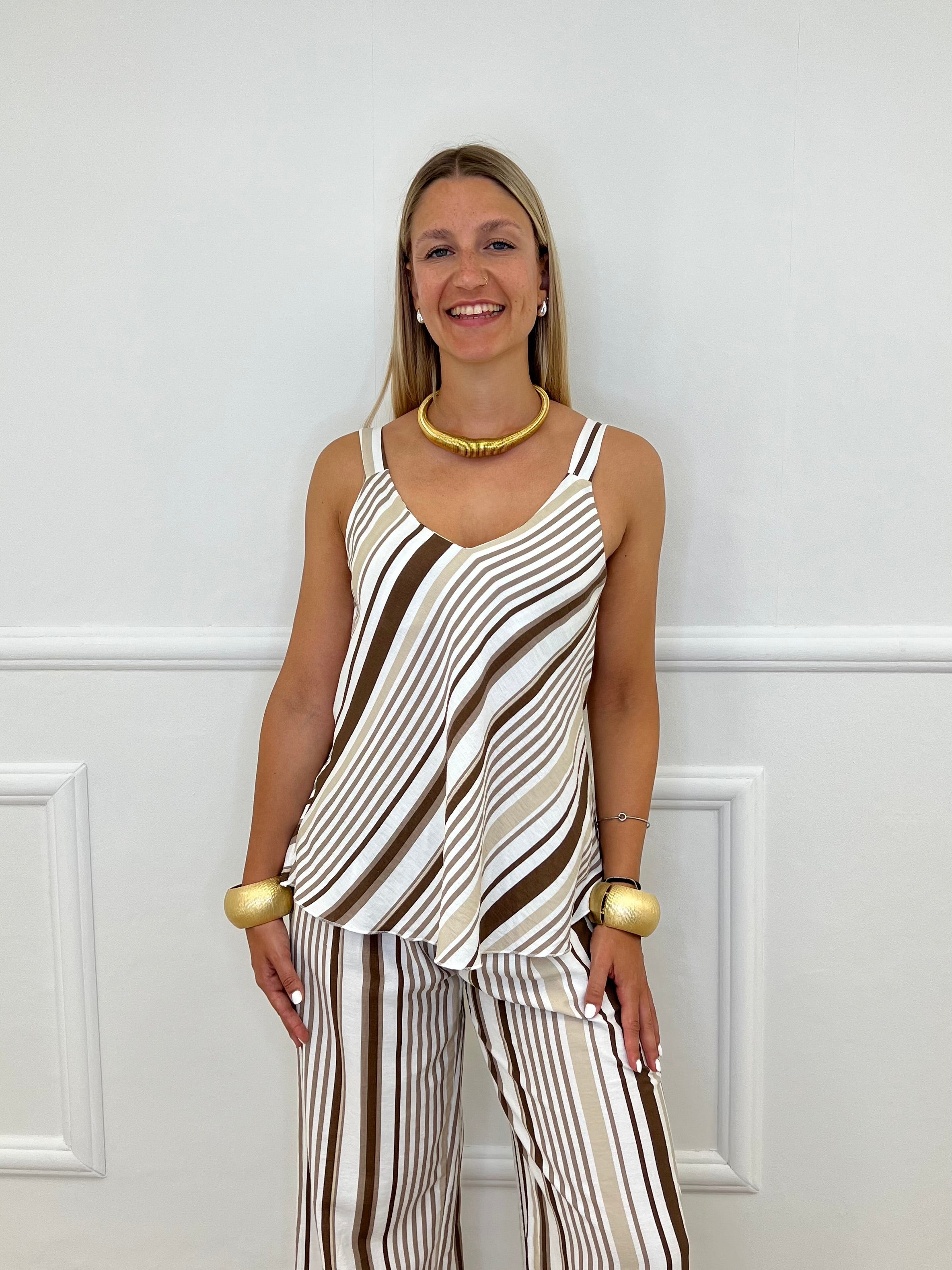 Top In Viscosa a Righe 3661 Camel
