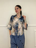 Camicia Tencel Crop Fiori 4099 Blu