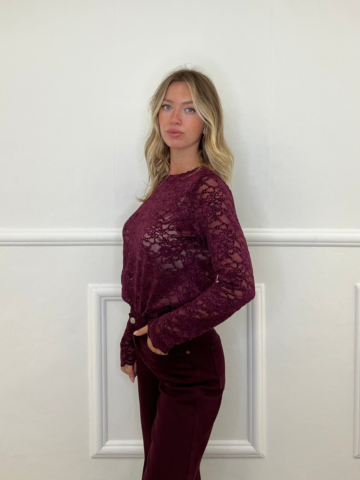 Maglia Pizzo Velluto D28875 Burgundy