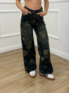 Jeans con Ricamo Floreale 3007 Blu