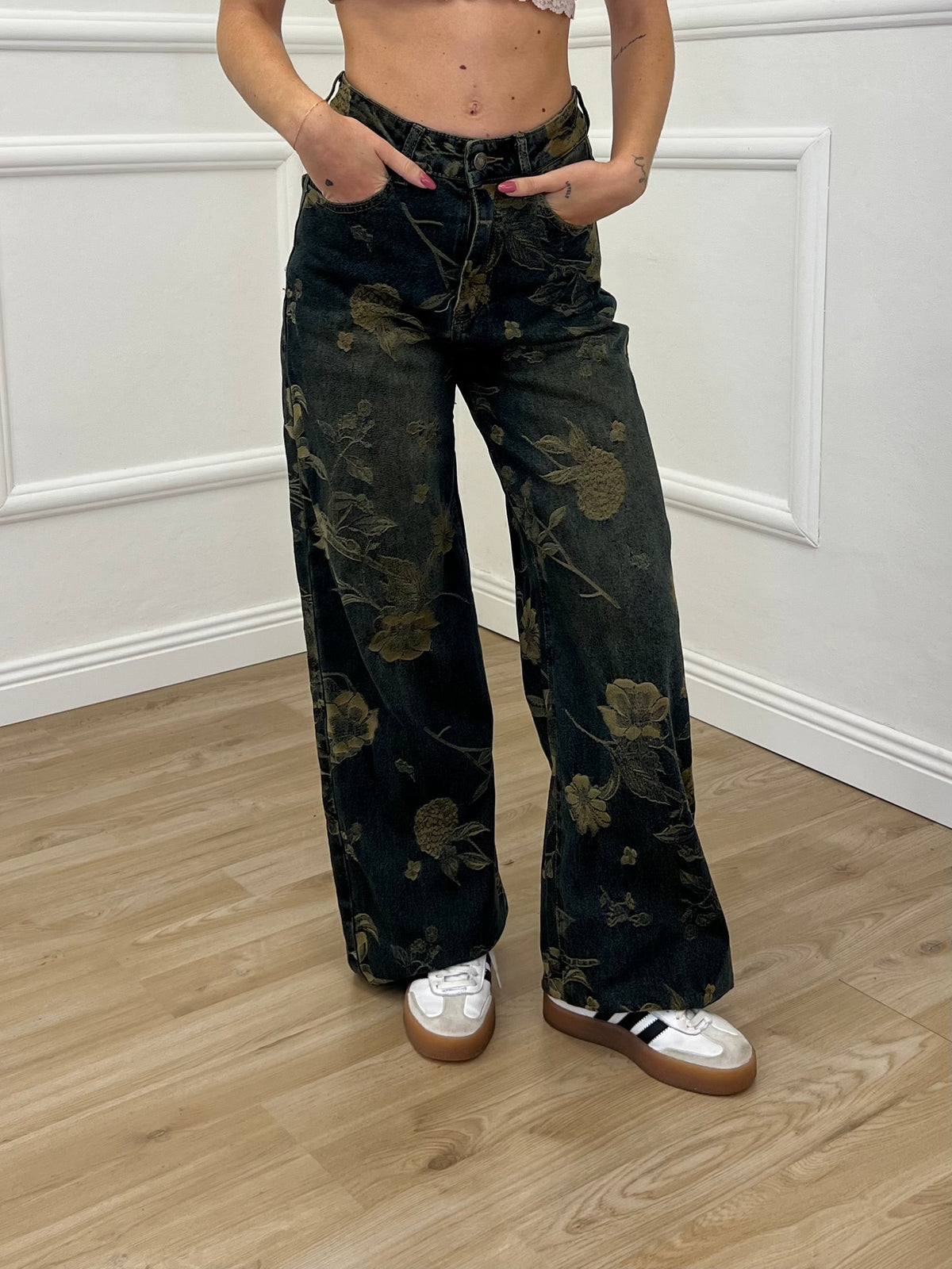 Jeans con Ricamo Floreale 3007 Blu
