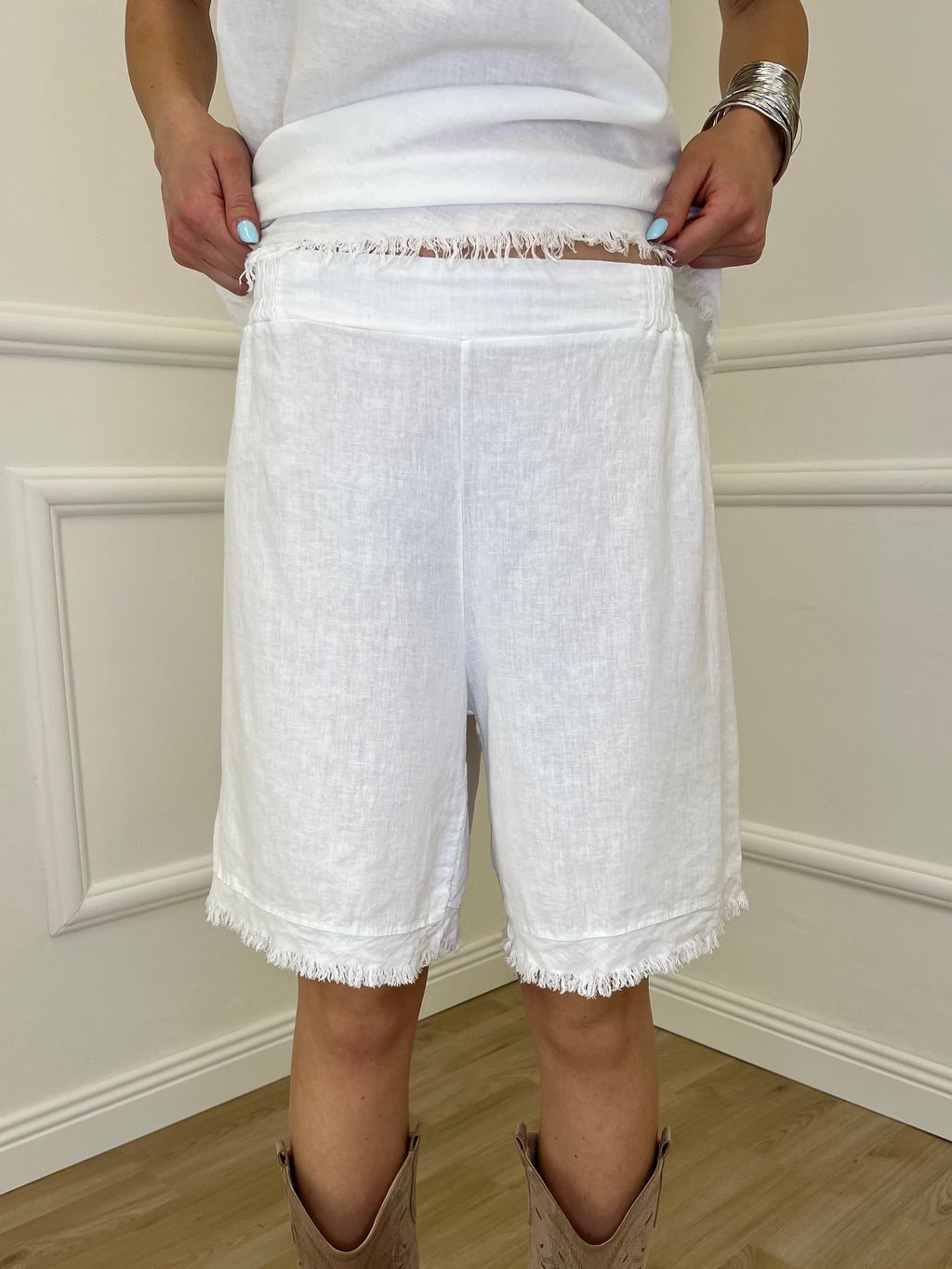 Completo Canotta e Bermuda Misto Lino 10732 Bianco