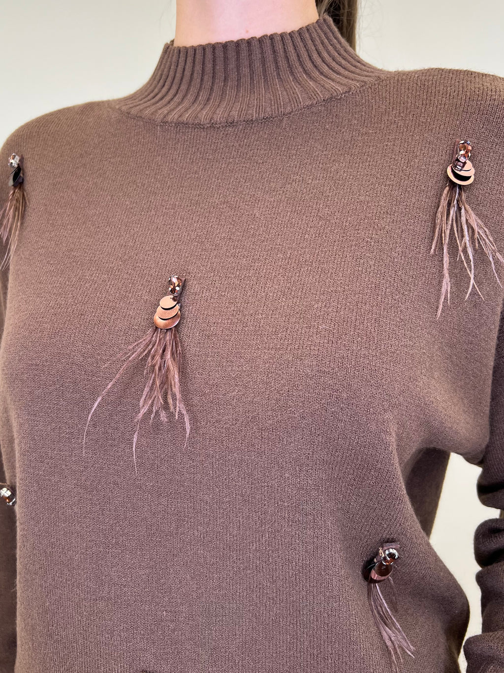 Maglia Strass e Piume DL7355 Marrone