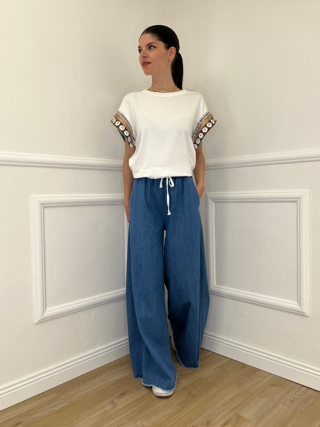Pantalone a Palazzo Chambray Coulisse 7173
