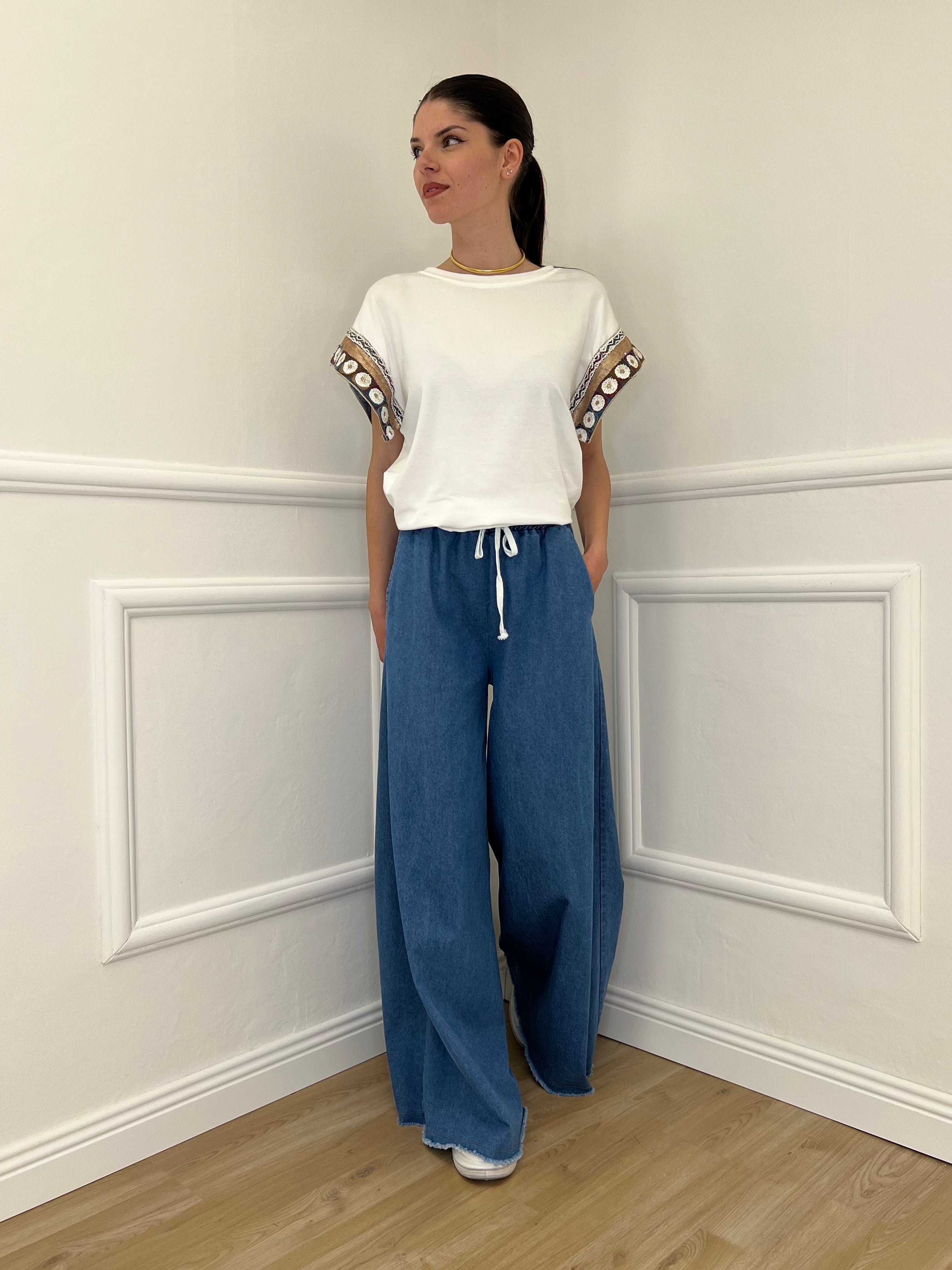 Pantalone a Palazzo Chambray Coulisse 7173