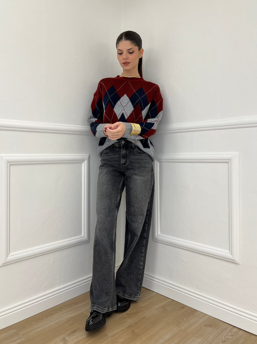 Maglia Over Losanghe L8075 Bordeaux