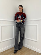 Maglia Over Losanghe L8075 Bordeaux